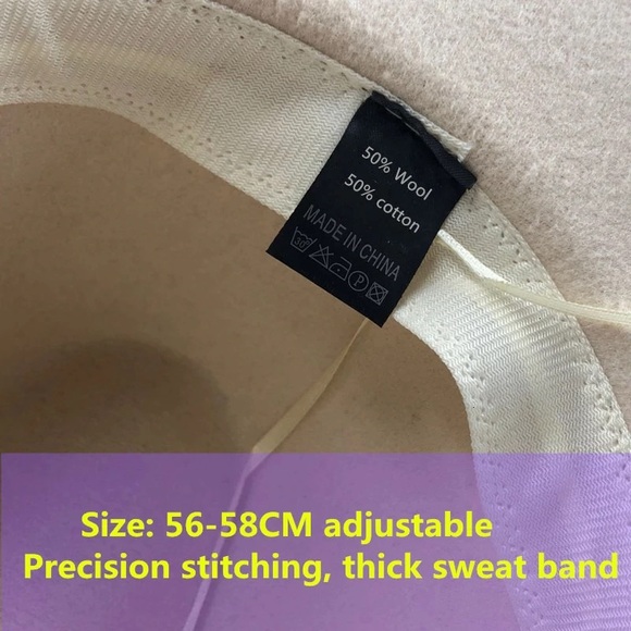 Fedora Wide No Trim Firm Wide Brim Vegan Wool Hat - Picture 14 of 16